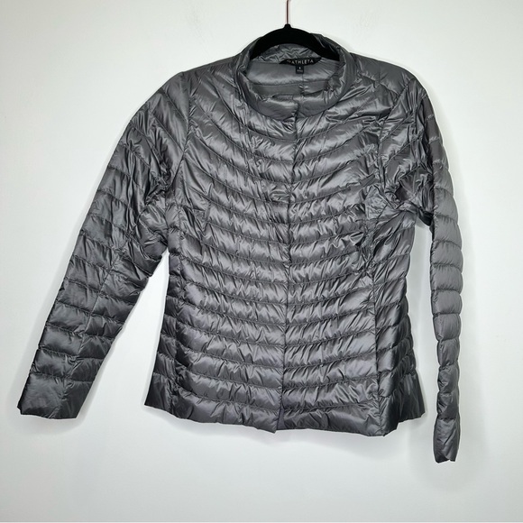 Athleta Downkind Down Puffer Jacket in Silver Bells Gray - Picture 2 of 9